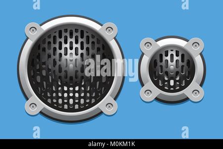 A set of audio speakers including a woofer and a tweeter. This is a scalable and editable vector drawing. Stock Vector