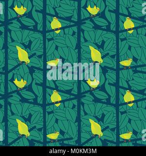 A , seamless, repeat pattern of birds in a bush, in the Scandinavian style. Stock Vector