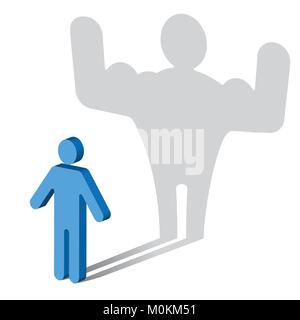 Muscle dysmorphia. The symbol of a Man, casting a shadow of a much more muscular man. Stock Vector