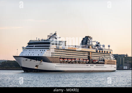 Cruise Liner Celebrity Infinity approaches the dock in the Port of Cork, Cobh, Ireland with copy space. Stock Photo