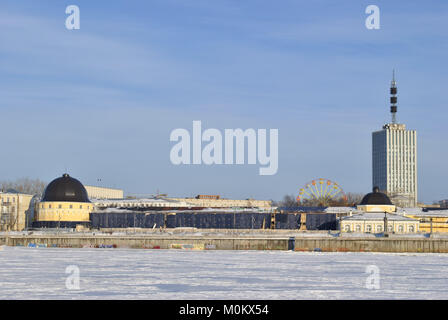 A view of the city of Arkhangelsk from the side of the river. Winter Stock Photo