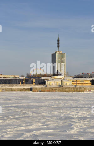 A view of the city of Arkhangelsk from the side of the river. Winter Stock Photo