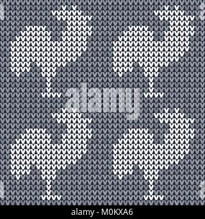 Knitted fabric with roosters Stock Vector