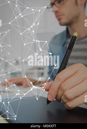 Business man using graphic tablet with graph overlays Stock Photo