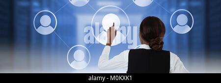 Woman touching user icon interface Stock Photo