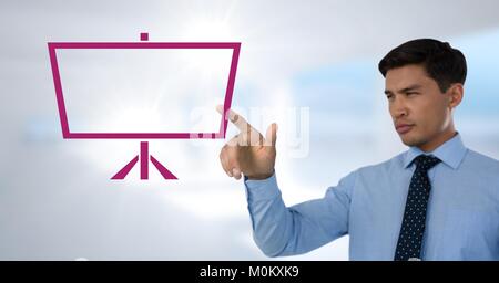 Businessman touching blank screen icon Stock Photo