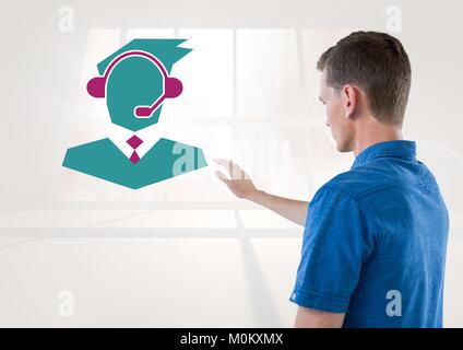 Man interacting with customer service icon Stock Photo