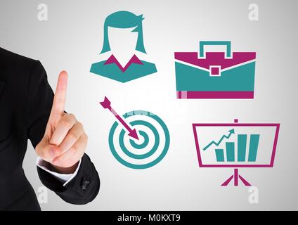 Hand pointing with business icons various Stock Photo