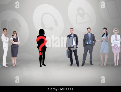 Question mark on silhouette with business people Stock Photo