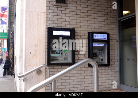Barclays automatic teller machine outside the bank in Brentwood Essex UK. Stock Photo