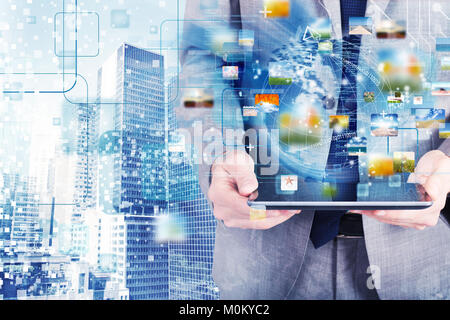 Concept of internet connection network with tablet Stock Photo