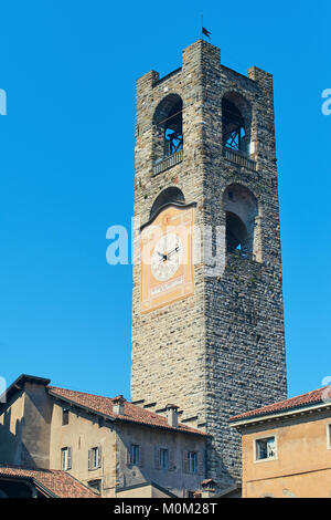 Beautiful Civic Tower Campanone in Bergamo, Italy Stock Photo