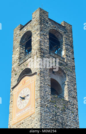 Beautiful Civic Tower Campanone in Bergamo, Italy Stock Photo