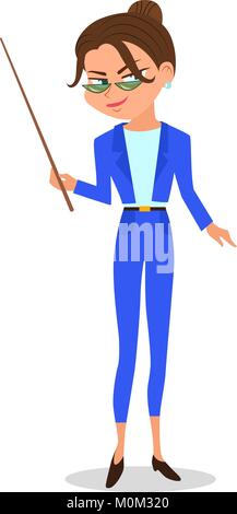 Vector cartoon woman teacher with a pointer Stock Vector