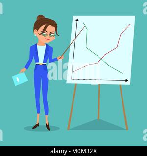 Vector cartoon business woman with a pointer Stock Vector