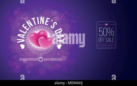 Valentines day sale design. A couple of balloon hearts on red bokeh background. Vector illustration. Ideal for website banners, flyers, invitation, po Stock Vector