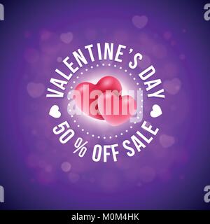 Valentines day sale design. A couple of balloon hearts on red bokeh background. Vector illustration. Ideal for website banners, flyers, invitation, po Stock Vector