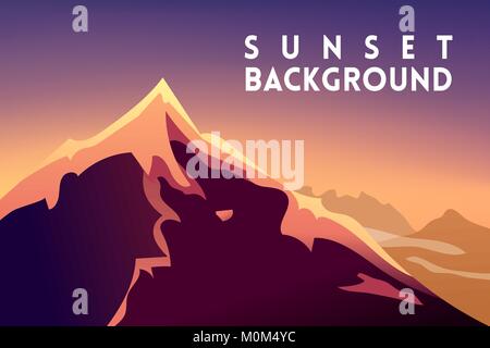 Sunset Mountain Landscape Mountainous Terrain. Mountain Design Vector Silhouettes Of Mountains Backgrounds Sunset. Can Be Used For Banner Flyer Book Cover Poster or Web Banners. Stock Vector