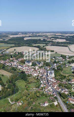 France,Indre et Loire,Montresor,labelled Les Plus Beaux Villages de France (The Most Beautiful Villages of France) (aerial view) Stock Photo