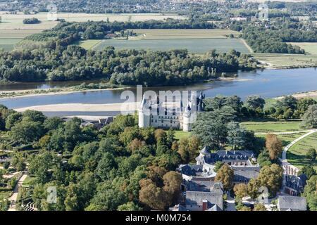 France,Loir et Cher,Loire valley listed as World Heritage by UNESCO,Chaumont sur Loire,the castle on Loire river (aerial view) Stock Photo