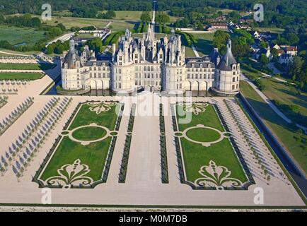 France,Loir et Cher,Loire valley listed as World Heritage by UNESCO,the castle of Chambord (aerial view) Stock Photo
