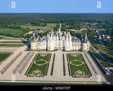 France,Loir et Cher,Loire valley listed as World Heritage by UNESCO,the castle of Chambord (aerial view) Stock Photo