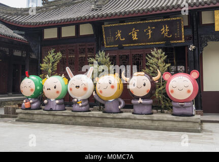 Chengdu, Chengdu, China. 20th Jan, 2018. Chengdu, CHINA-20th January 2018: Adorable sculptures of Chinese Zodiac animals can be seen at the Daci Temple in Chengdu, southwest China's Sichuan Province. Credit: SIPA Asia/ZUMA Wire/Alamy Live News Stock Photo