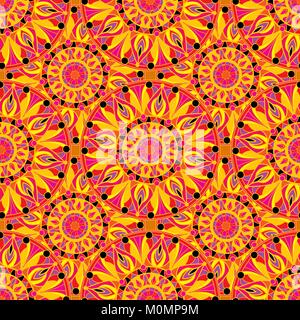 Seamless repeating pattern of colored mandalas Stock Vector