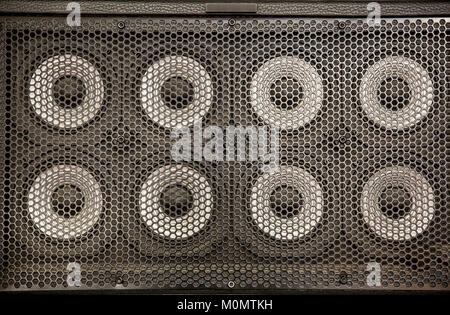 Wall of audio speakers used by musicians during concerts Stock Photo