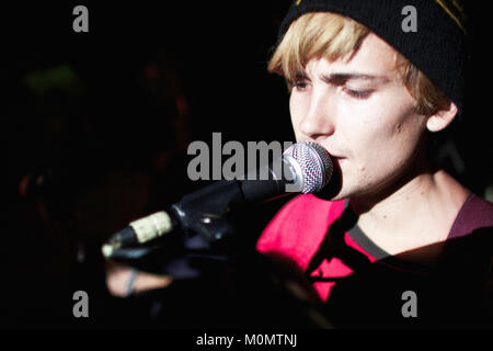 The American indie rock band DIIV performs a live concert at Bakken in Copenhagen. Here the group’s founder and guitarist Zachary Cole Smith is pictured live on stage. Denmark 30/08 2012. Stock Photo