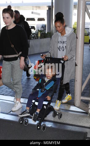 Thandie Newton and her son Booker arrive at Los Angeles International (LAX) Airport  Featuring: Thandie Newton, Booker Parker Where: Los Angeles, California, United States When: 22 Dec 2017 Credit: WENN.com Stock Photo