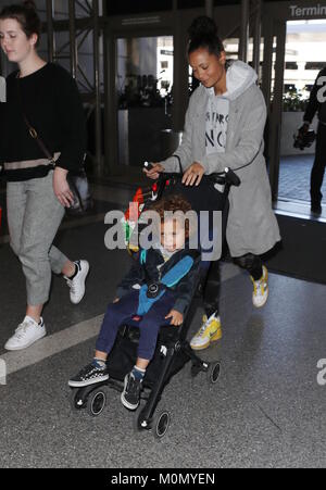 Thandie Newton and her son Booker arrive at Los Angeles International (LAX) Airport  Featuring: Thandie Newton, Booker Parker Where: Los Angeles, California, United States When: 22 Dec 2017 Credit: WENN.com Stock Photo