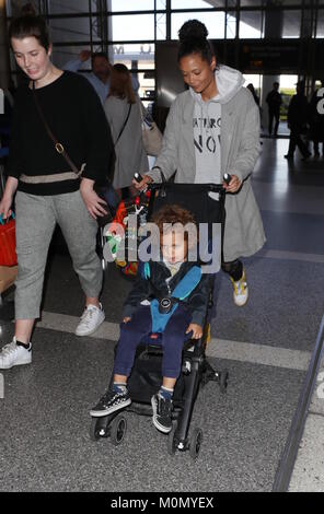 Thandie Newton and her son Booker arrive at Los Angeles International (LAX) Airport  Featuring: Thandie Newton, Booker Parker Where: Los Angeles, California, United States When: 22 Dec 2017 Credit: WENN.com Stock Photo