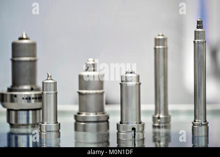 Metal mechanical industrial parts exhibited Stock Photo