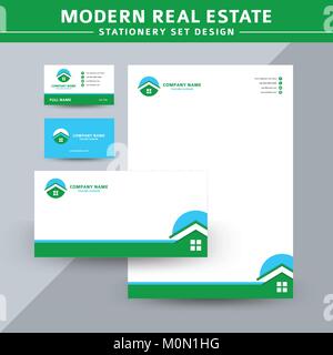 Modern Real Estate Stationery Set Vector Design Stock Vector