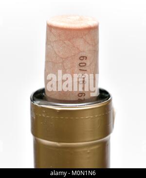 Cork in the top of a wine bottle Stock Photo