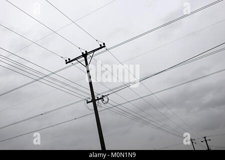 High voltage transmission lines for elecrticity Stock Photo