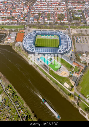Weserstadion of Werder Bremen GmbH & Co. KGaA, Bundesliga football club, solar roof, Stadium football stadium on the river Weser, aerial photography,  Stock Photo