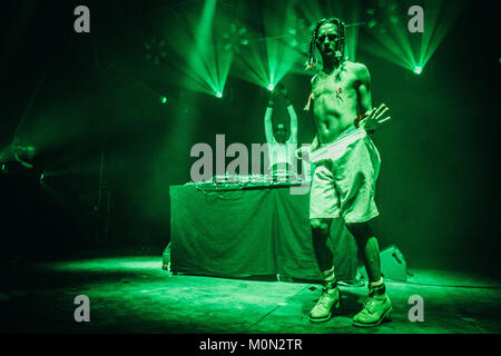 The American queer rapper and performance artist Michael Quattlebaum Jr is better known by his stage name Mykki Blanco and here performs a live concert at the Danish music festival Roskilde Festival 2013. Denmark, 05/07 2013. Stock Photo