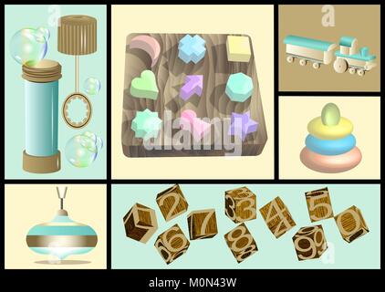 Kids toys set. multicolor childs play set Stock Vector