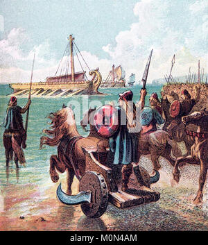 The Roman conquest. The Romans Conquer Britain. Illustration from a book published in 1868 Stock Photo