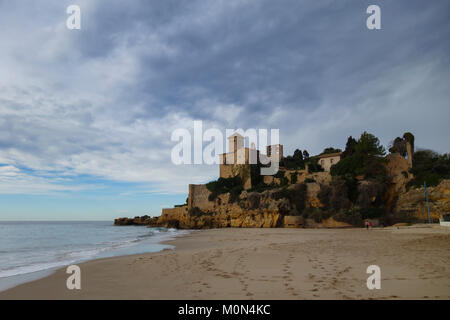 Tamarit Castle next to Mediterranean sea in Tarragona, Catalunya, Spain Stock Photo