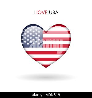 Love USA symbol. Flag Heart Glossy icon vector illustration isolated on gray background eps10 Stock Vector