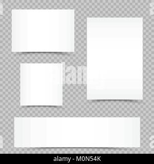 Different sheets of empty white papers set with shadow on transparent background. Page or banner graphic template Stock Vector