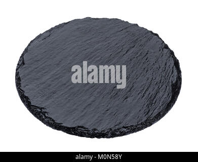 Plate made of natural black slate isolated on white background Stock Photo