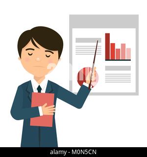 Worried businessman in a business presentation with negative statistics. Vector illustration Stock Vector