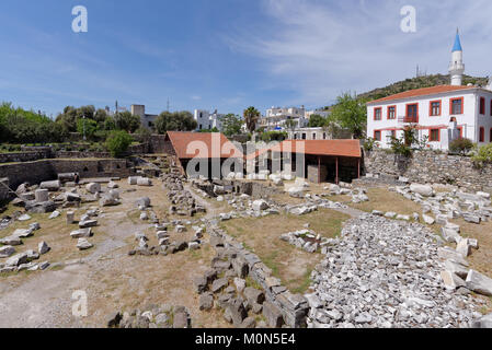 Bodrum, Turkey - April 13, 2014: Site of Mausoleum at Halicarnassus, one of his Seven Wonders of the Ancient World. It was destroyed by successive ear Stock Photo