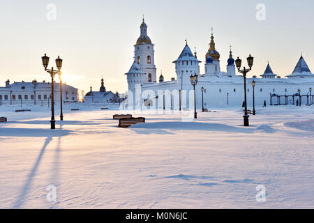 Tobolsk, Russia - January 7, 2015: Gostiny Dvor and St. Sophia-Assumption Cathedral in the Tobolsk Kremlin. Built in XVII-XVIII centuries, it is the f Stock Photo