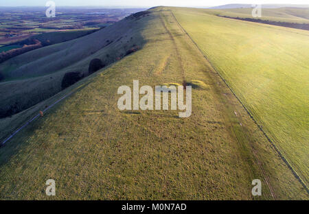 firle beacon by drone  in the south downs national park east sussex Stock Photo