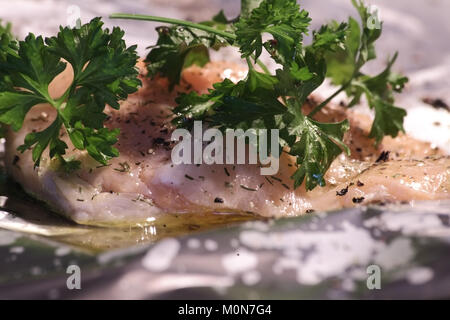 Salmon Steak with parsley and Dill Stock Photo